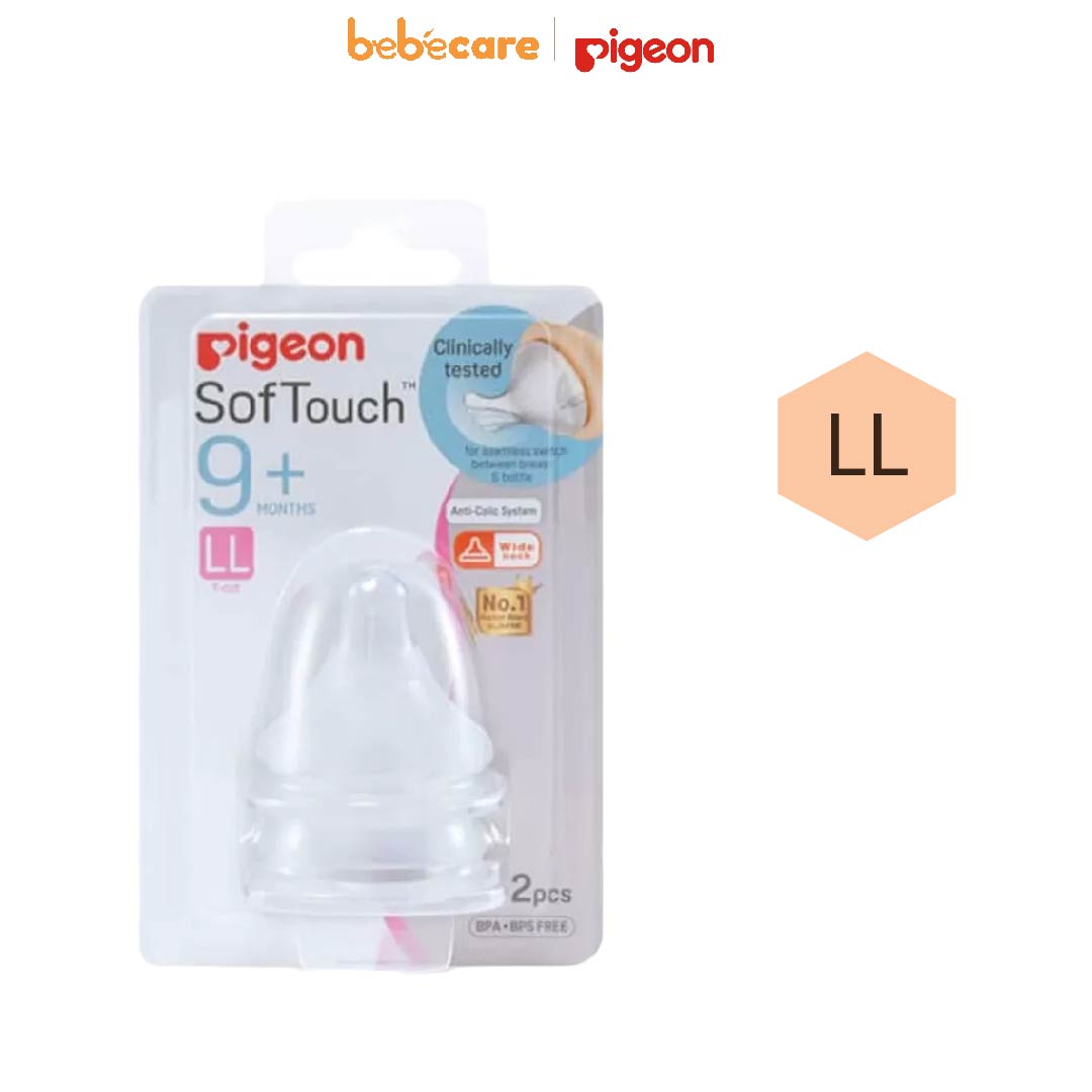 Pigeon (1080)-Vỉ 2 Núm Ti Cổ Rộng Size LL Silicone Plus Pigeon (Từ 9 Tháng)